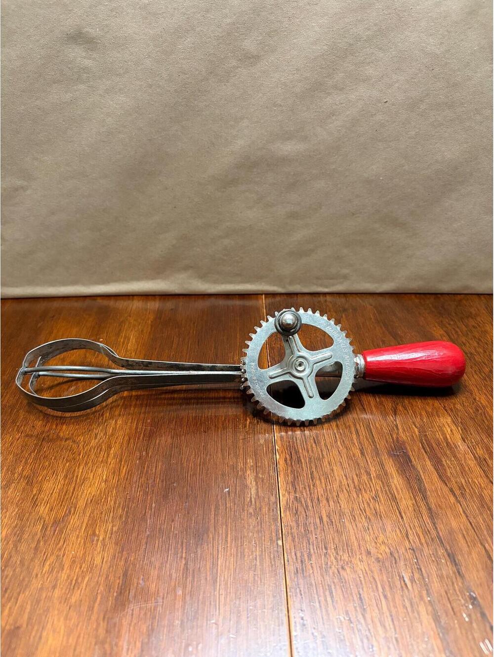 Vintage A&J Hand Crank Egg Beater | Made In USA Kitchen Utensil | 11 Inches